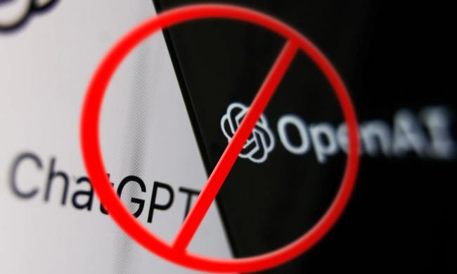 OpenAI and ChatGPT logos are marked do not enter with a red circle and line symbol.