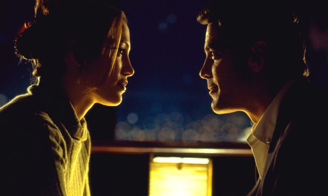 Jennifer Lopez and George Clooney face each other in Out of Sight.