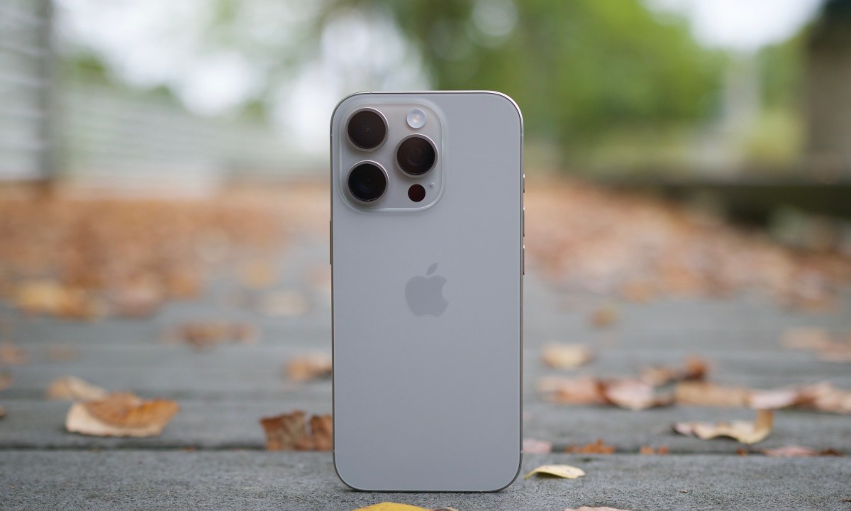 Rear view of the iPhone 16 Pro in desert titanium.