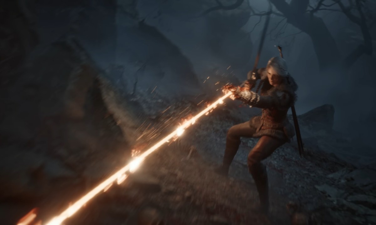 Ciri wielding a burning chain in The Witcher 4.