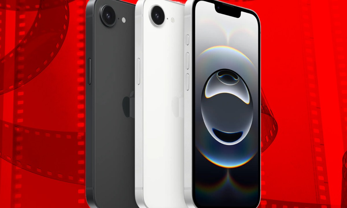 iPhone 16e depicted in black and white colors