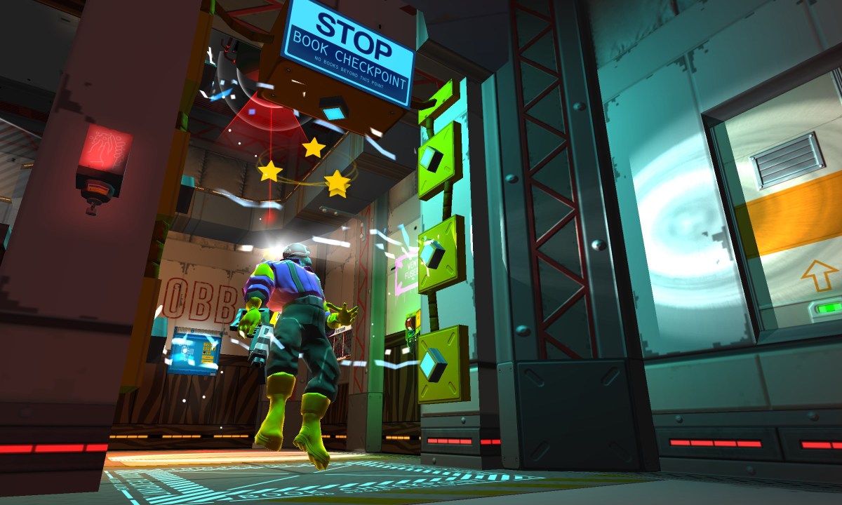 A pirate gets zapped in a checkpoint in Skin Deep.