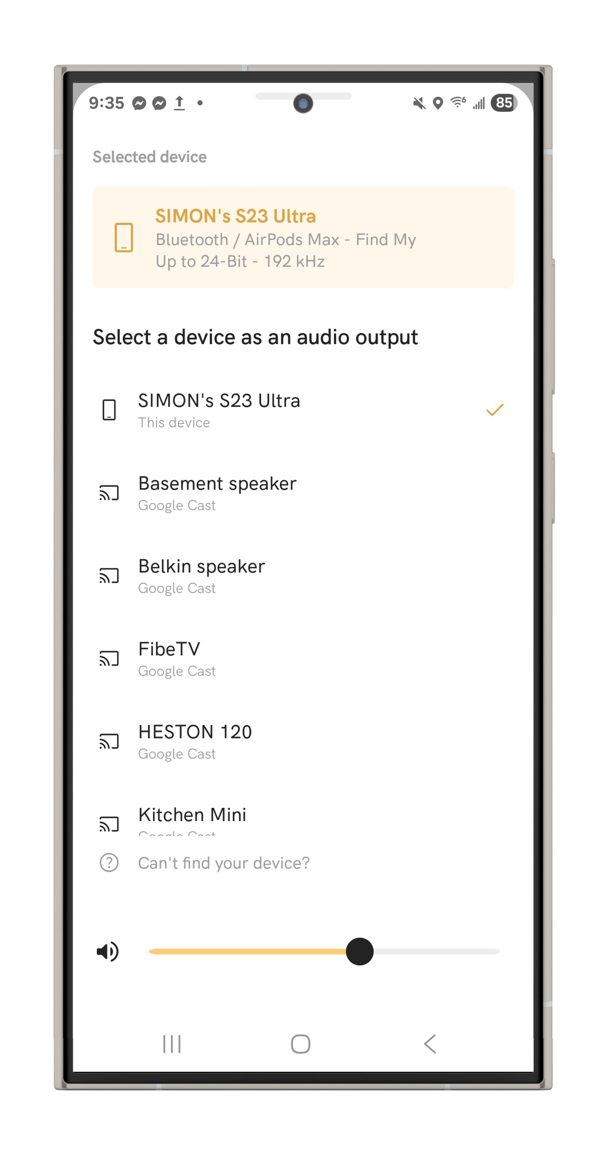Qobuz on Android showing AirPods Max connected via Bluetooth.