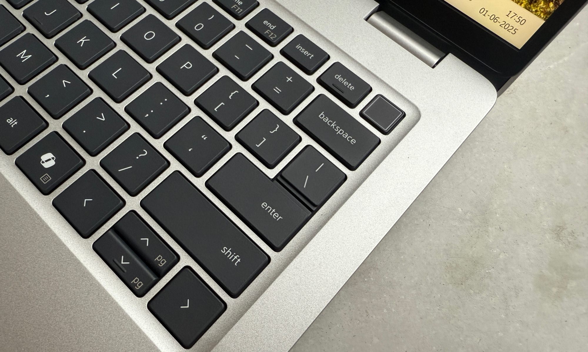 Closeup of keyboard on Dell Pro 14 laptop.