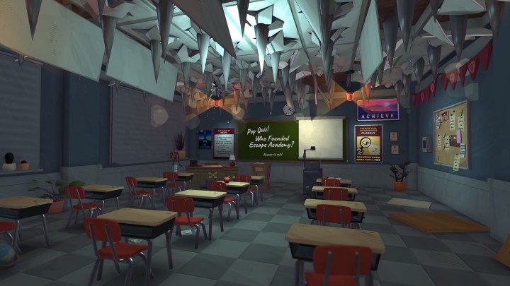 A classroom appears in Escape Academy 2: Back 2 School.